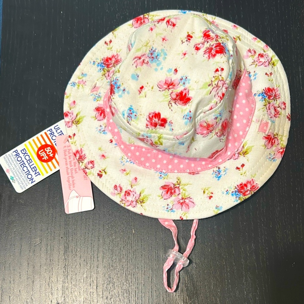 Millymook UPF Baby Girl's Reversible Bucket Hat - Floral/Pink Polka Dots
